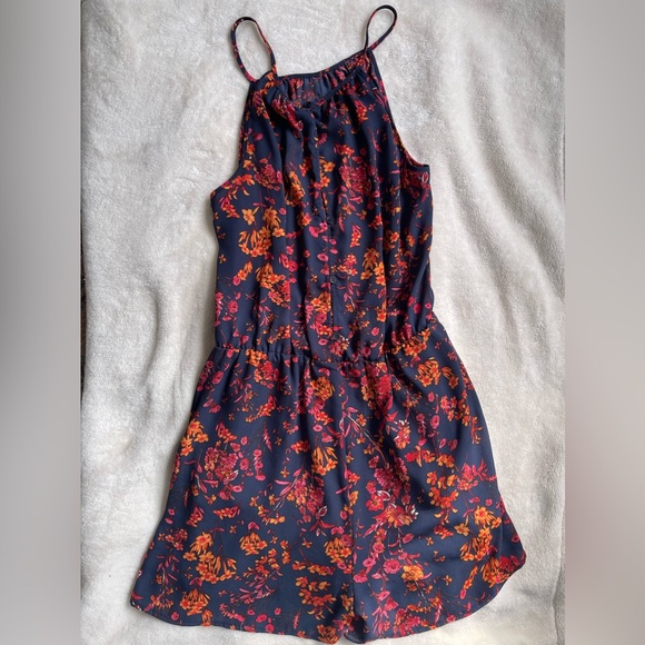 Collective Concepts Blue & Orange Crochet Trim Romper Small - Picture 3 of 5